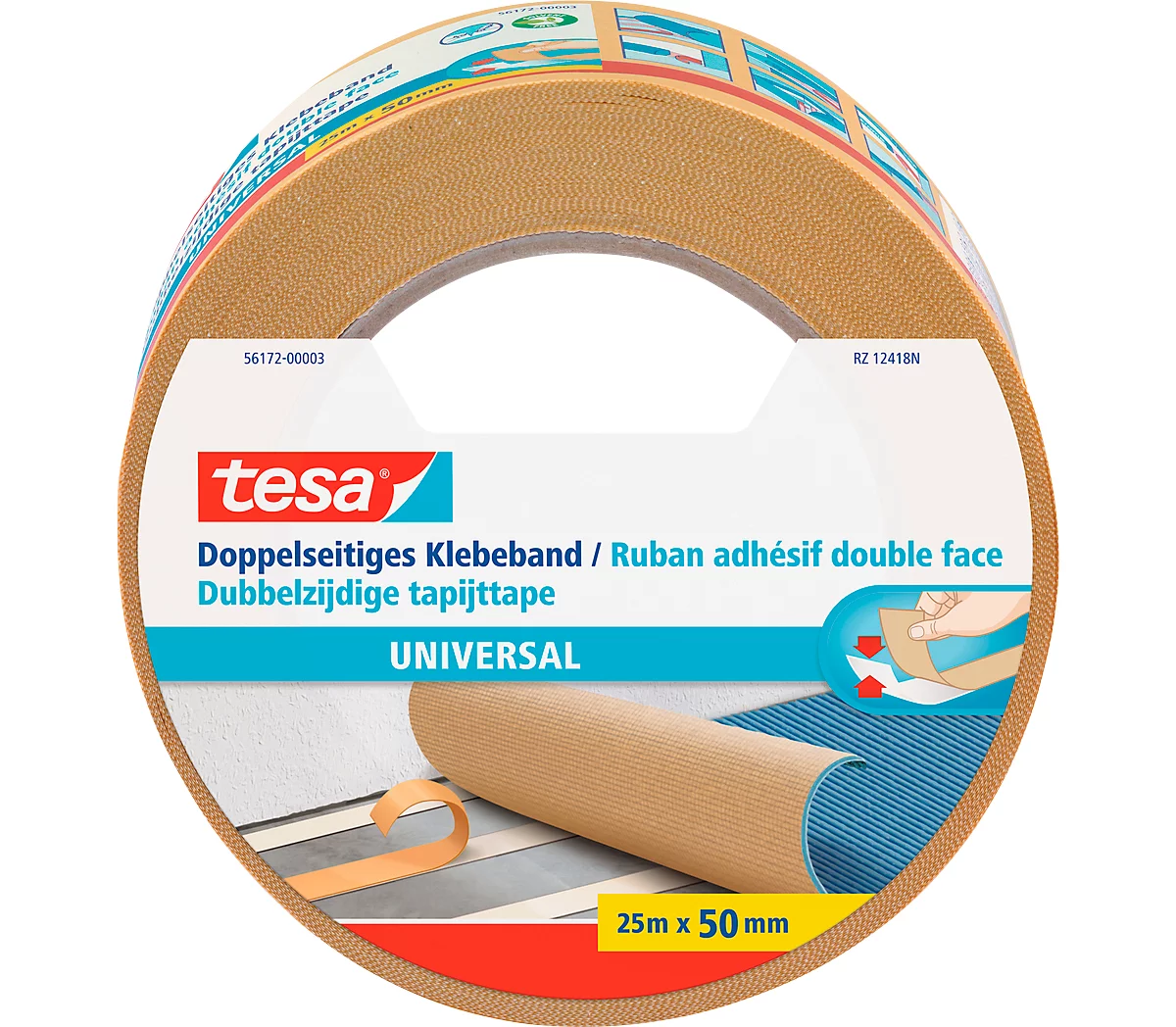 tesa® cinta de doble cara Universal, 25 m x 50 mm, blanco, 6 rollos