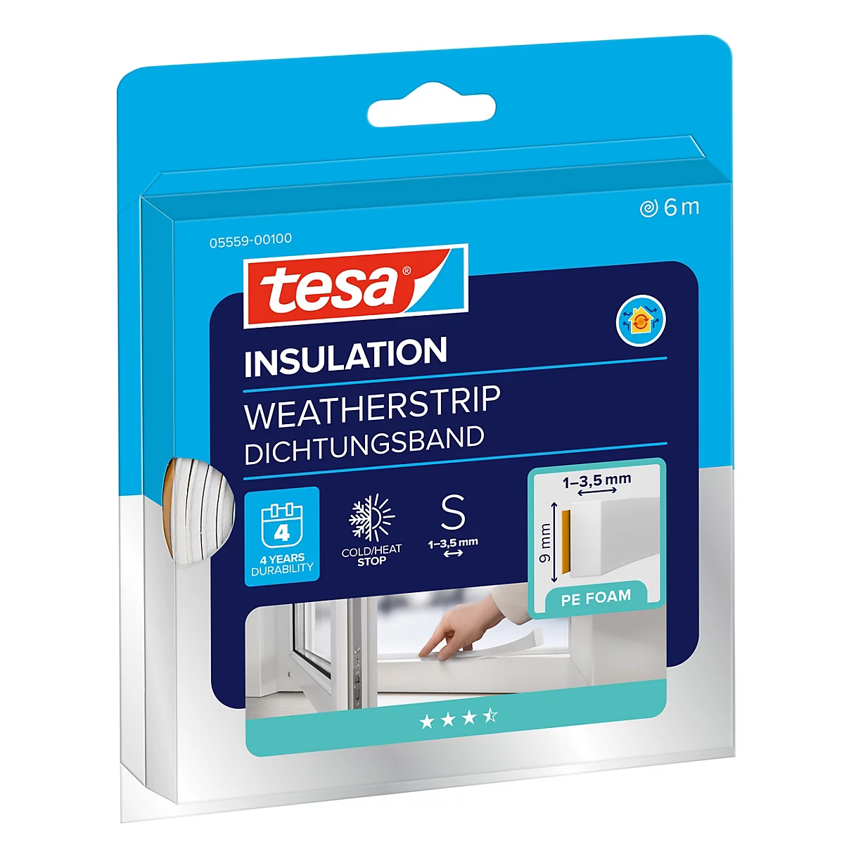Tesa Dichtungsband Verpackung mit Produktinformationen und 6 Meter Band.
