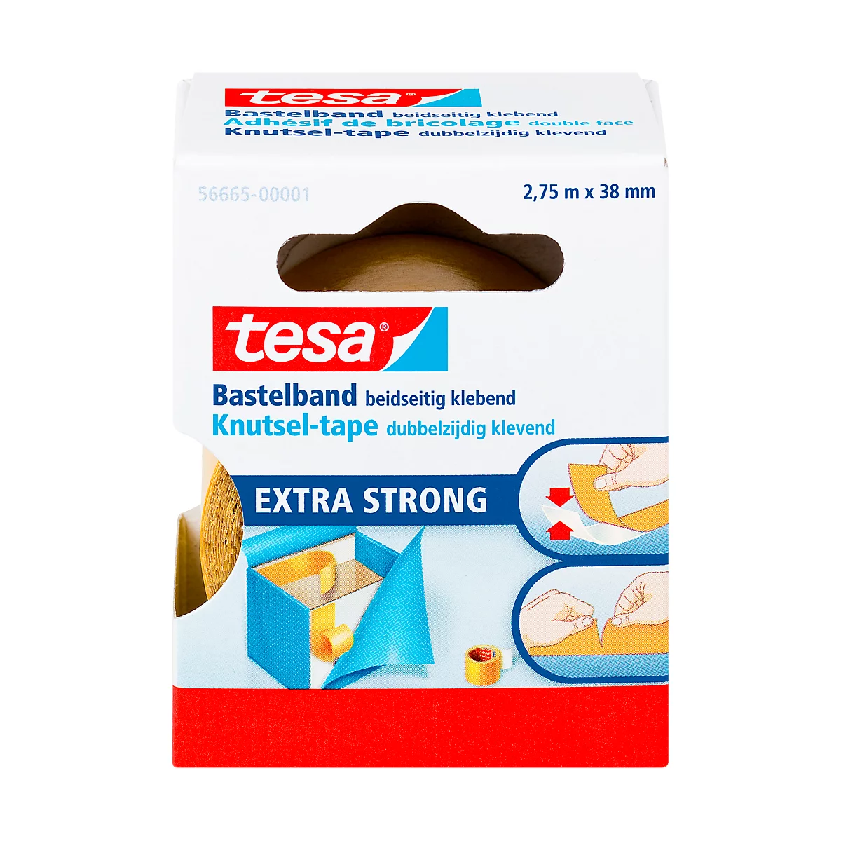 tesa® Dubbelzijdige knutseltape, 38 mm x 2,75 m, wit, 6 rollen
