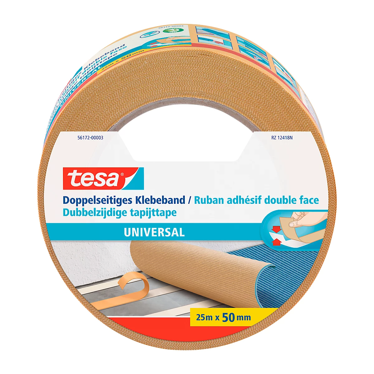 tesa® dubbelzijdige tape universeel, 25 m x 50 mm, wit, 6 rollen