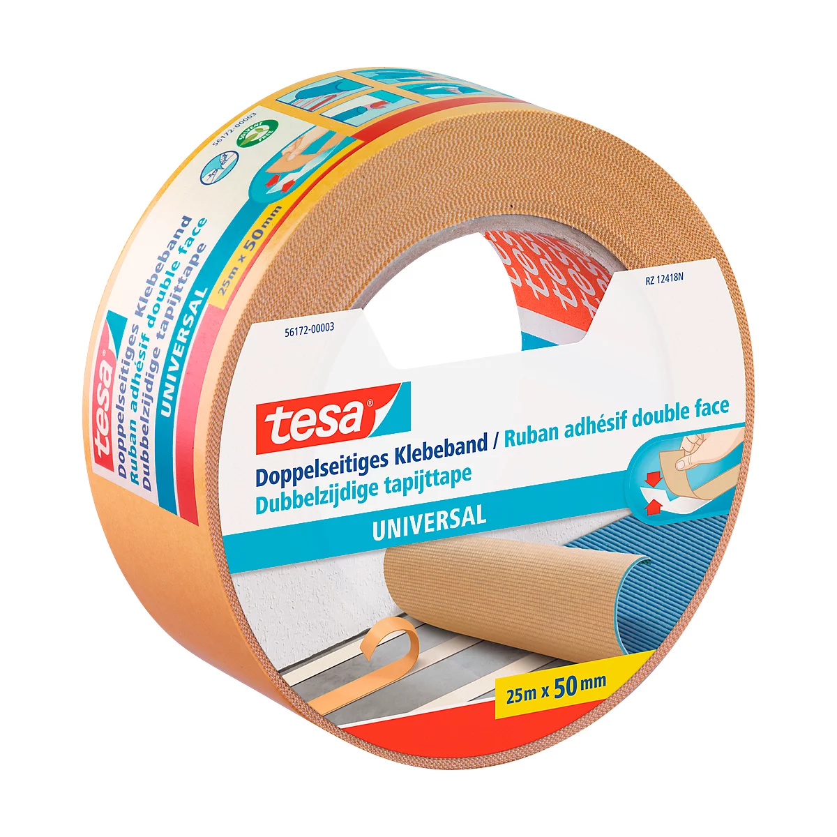 tesa® dubbelzijdige tape universeel, 25 m x 50 mm, wit, 6 rollen