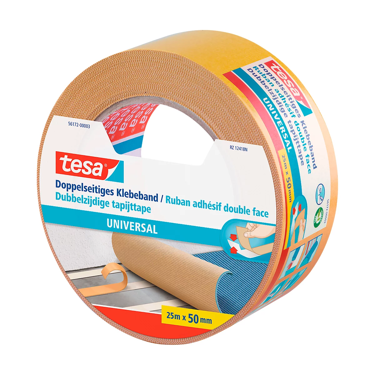 tesa® dubbelzijdige tape universeel, 25 m x 50 mm, wit, 6 rollen
