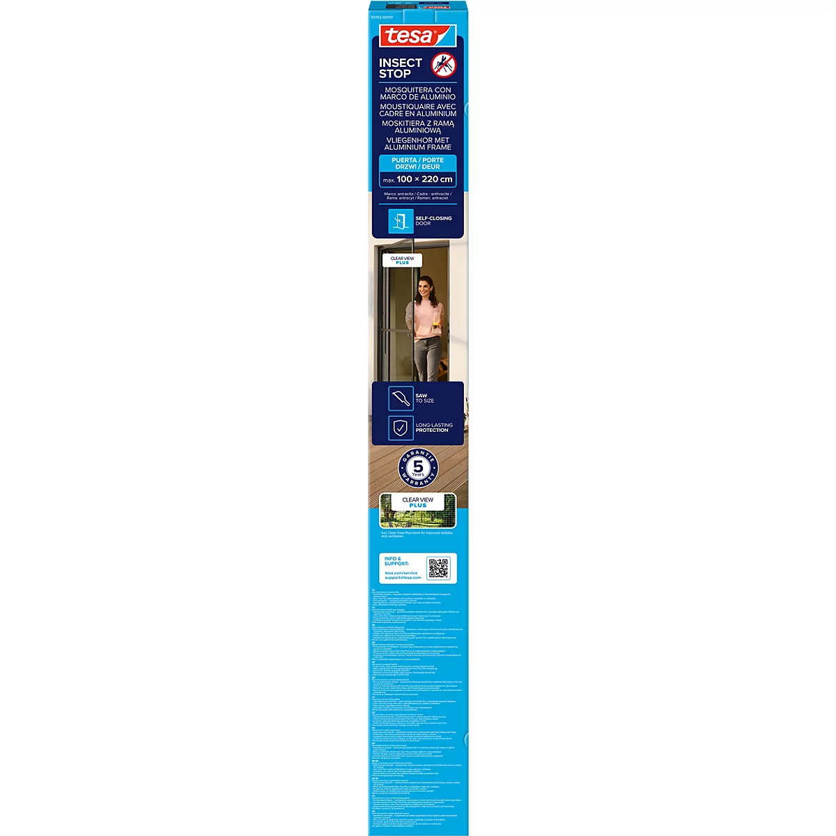 tesa® Fliegengitter INSECT STOP, zum Befestigen an Türrahmen, mit Aluminiumprofilen, L 1000 x B 2200 mm, anthrazit-transparent