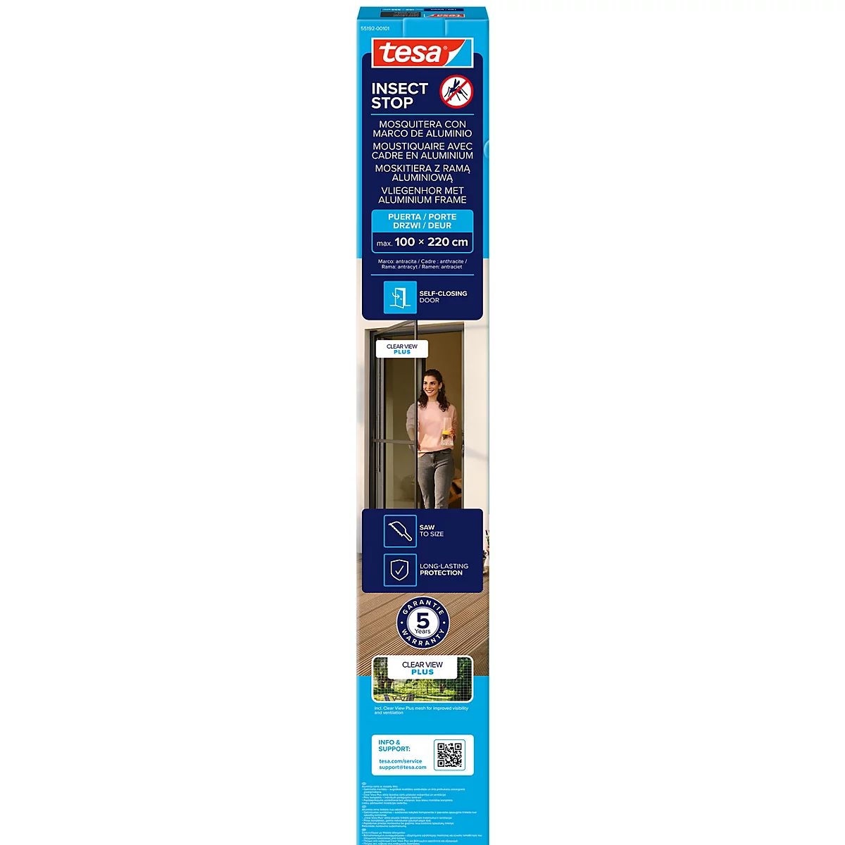 tesa® Fliegengitter INSECT STOP, zum Befestigen an Türrahmen, mit Aluminiumprofilen, L 1000 x B 2200 mm, anthrazit-transparent