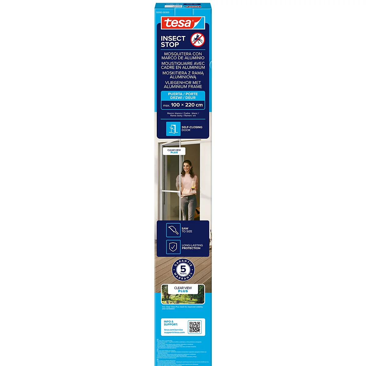 tesa® Fliegengitter INSECT STOP, zum Befestigen an Türrahmen, mit Aluminiumprofilen, L 1000 x B 2200 mm, weiß-transparent