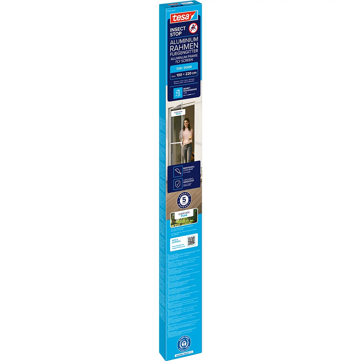 tesa® Fliegengitter INSECT STOP, zum Befestigen an Türrahmen, mit Aluminiumprofilen, L 1000 x B 2200 mm, weiß-transparent