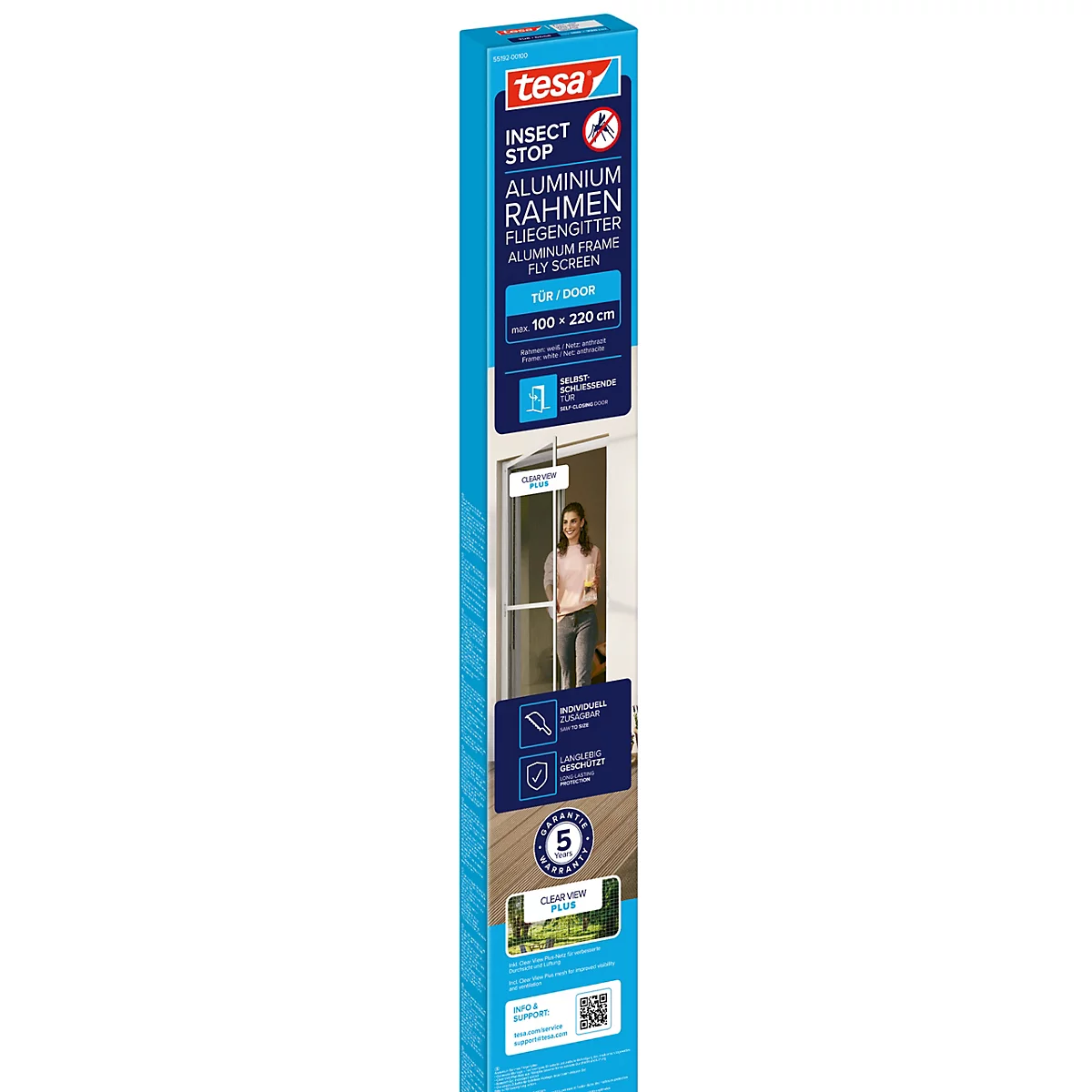 tesa® Fliegengitter INSECT STOP, zum Befestigen an Türrahmen, mit Aluminiumprofilen, L 1000 x B 2200 mm, weiß-transparent