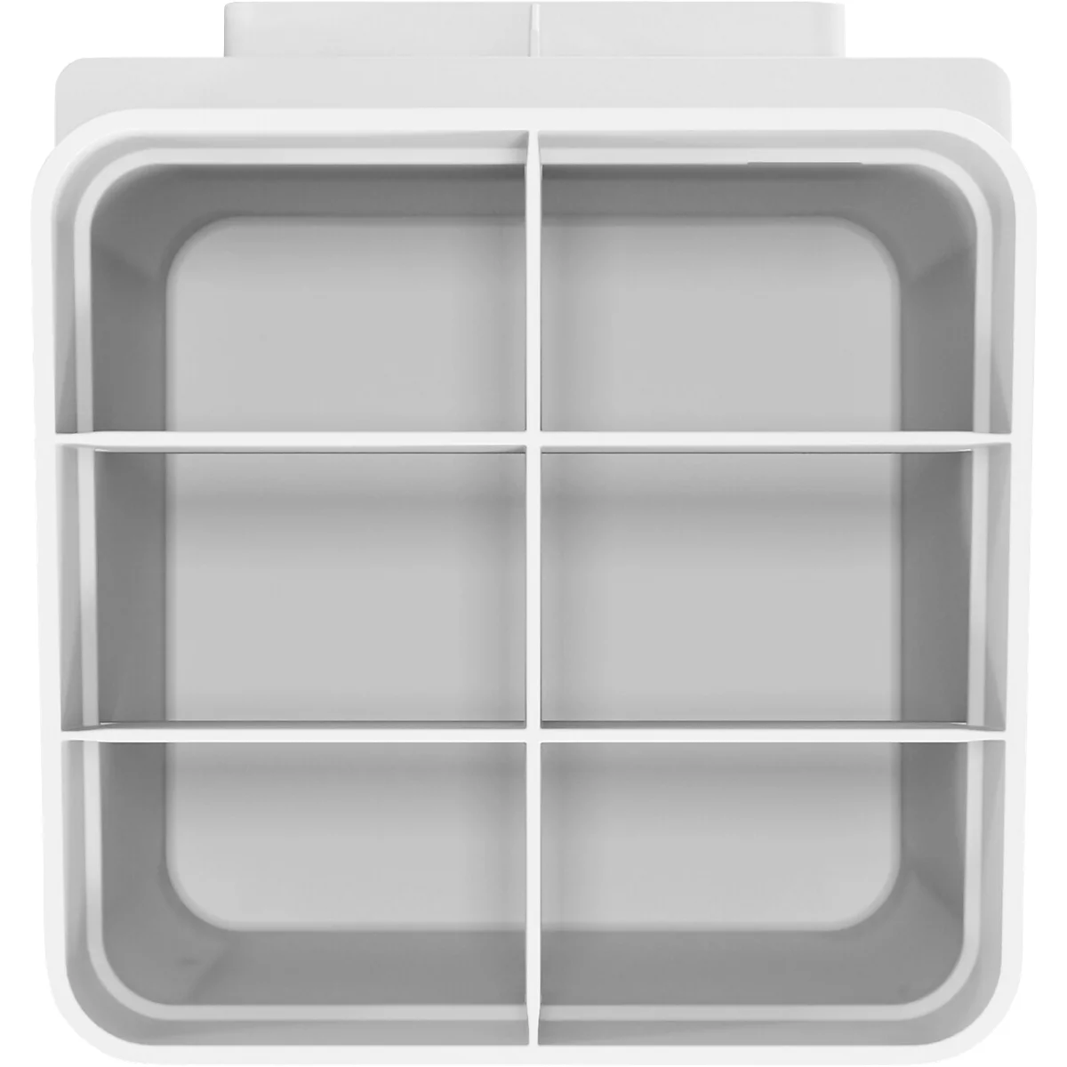 Witte vierkante container met meerdere compartimenten.