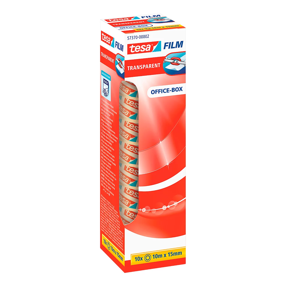 TESA® Klebeband 57370, reißfest, klebestark, L 10 m x B 15 mm, PP-Folie, transparent, 10 Rollen