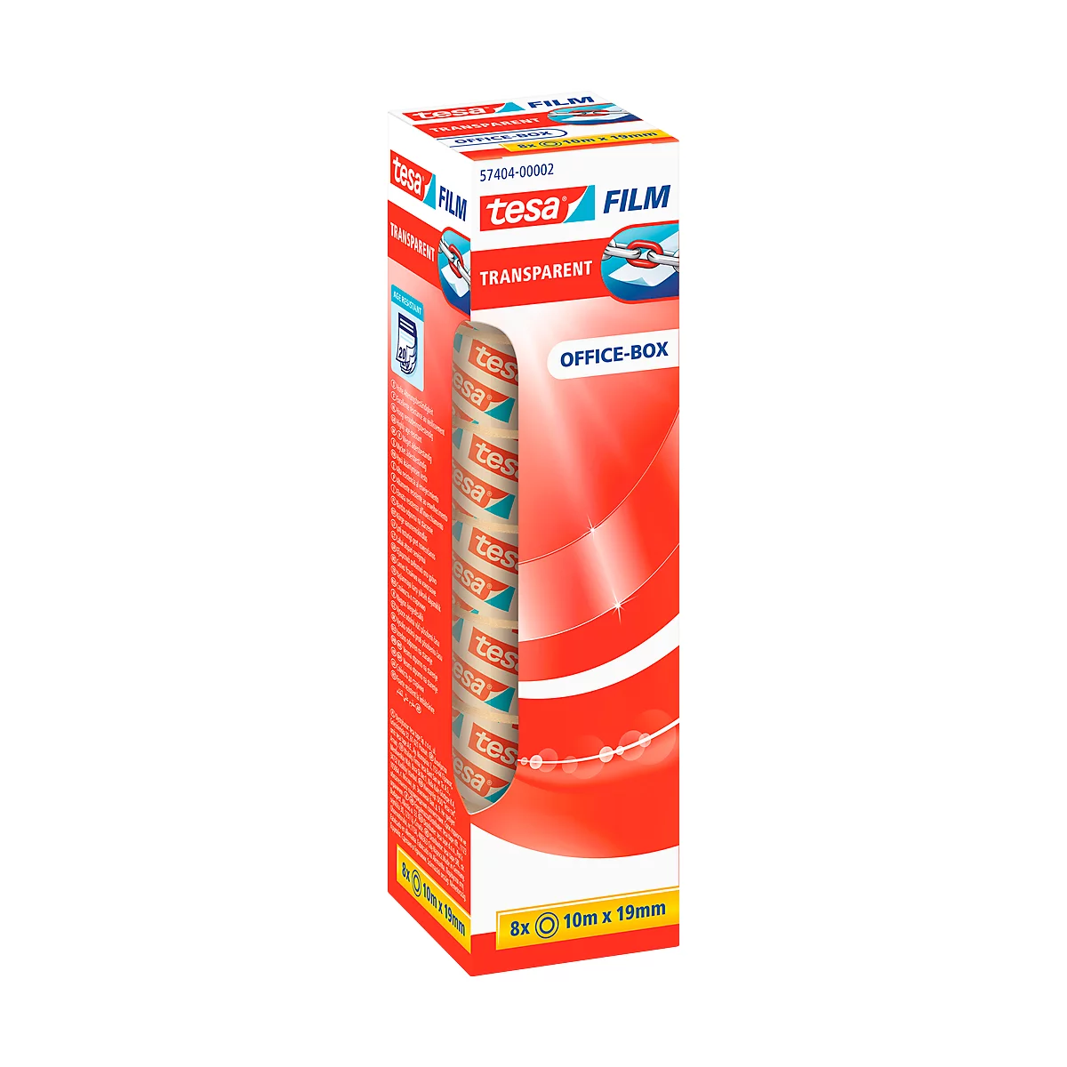 TESA® Klebeband 57404, reißfest, klebestark, L 10 m x B 19 mm, PP-Folie, transparent, 8 Rollen