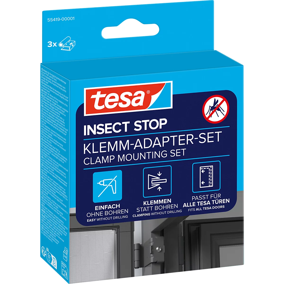 tesa® Klemm-Adapter-Set INSECT STOP, 3-teilig, für Türen und Fenster, anthrazit
