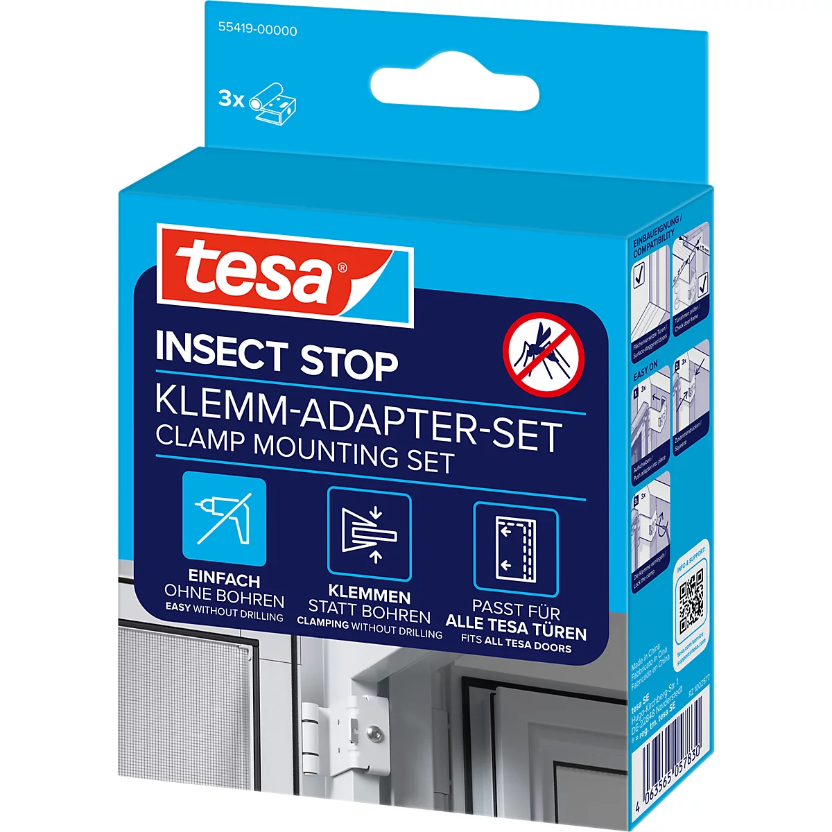 tesa® Klemm-Adapter-Set INSECT STOP, 3-teilig, für Türen und Fenster, weiß