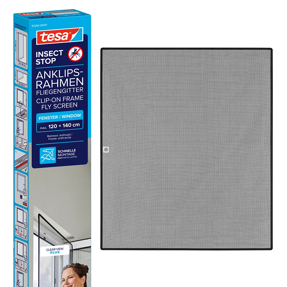 tesa® Moustiquaire INSECT STOP, à fixer sur le cadre de la fenêtre, L 1200 x l 1400 mm, anthracite-transparent