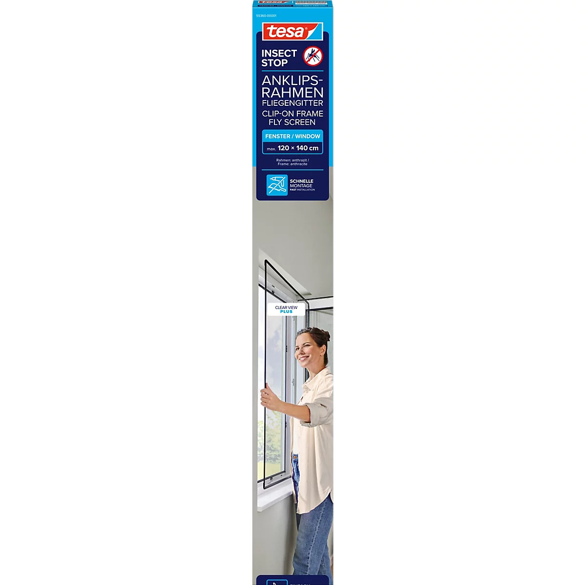 tesa® Moustiquaire INSECT STOP, à fixer sur le cadre de la fenêtre, L 1200 x l 1400 mm, anthracite-transparent