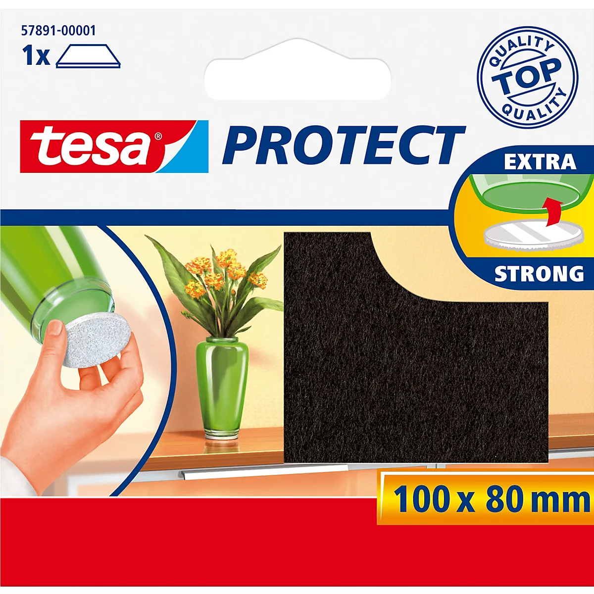 tesa® Patins feutrés Protect®, rectangulaires, autocollants, L 80 x l 100 mm, marron, 1 pièce