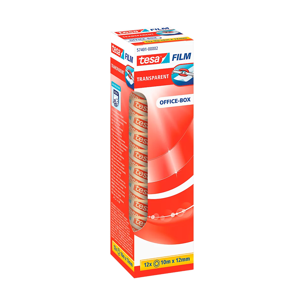 TESA® Plakband 57401, scheurvast, sterke kleefstof, L 10 m x B 12 mm, PP-folie, transparant, 12 rollen