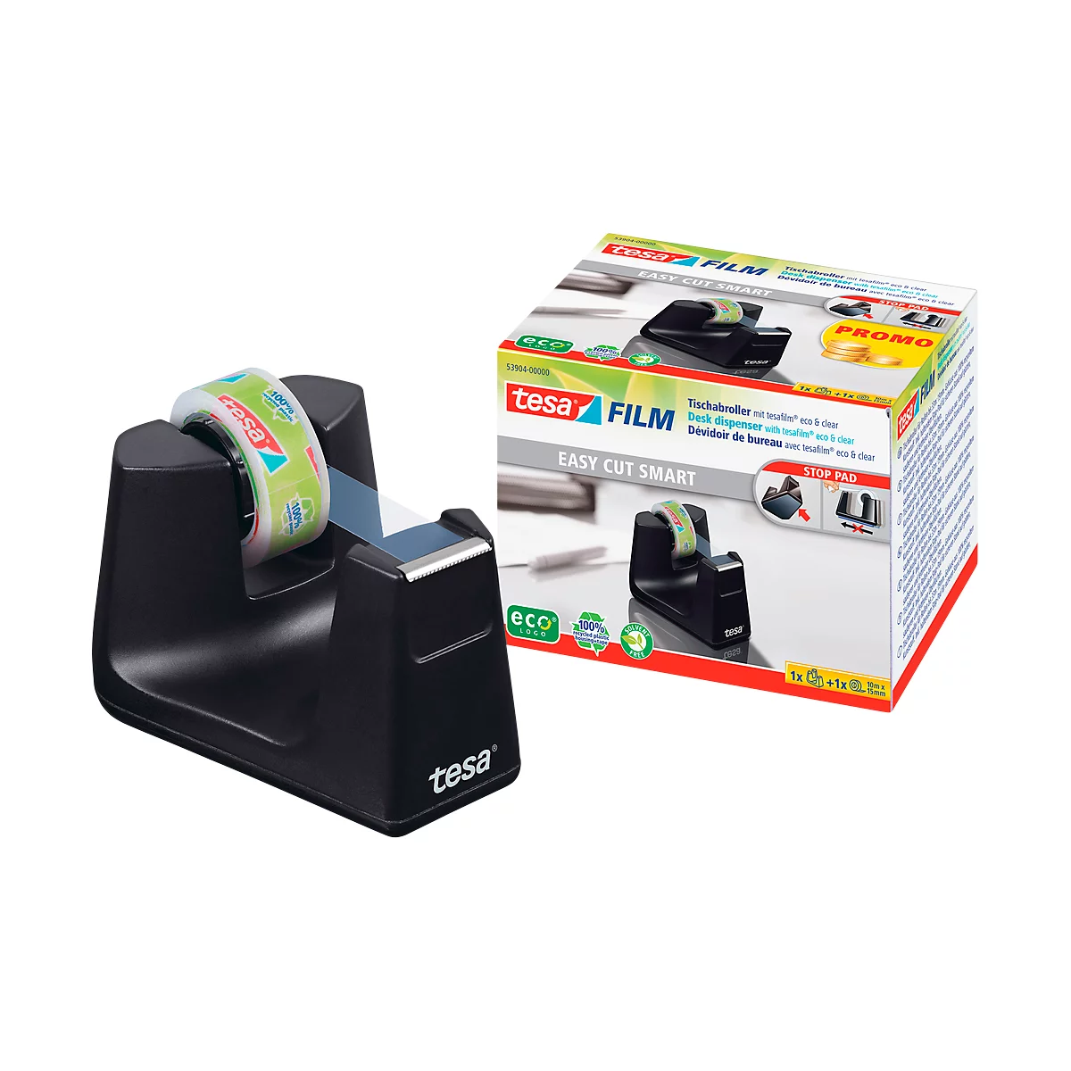 Tesa plakbandabroller Smart 53904, voor plakbandroller 15 mm x 10 m, incl. rol Tesafilm