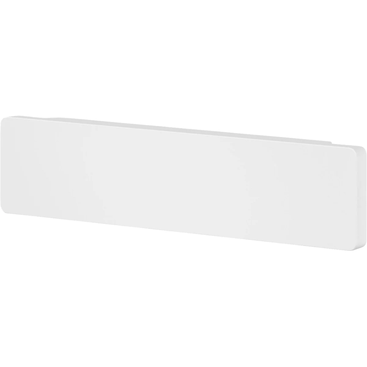Objet rectangulaire blanc avec des coins arrondis et un dessus légèrement incliné.