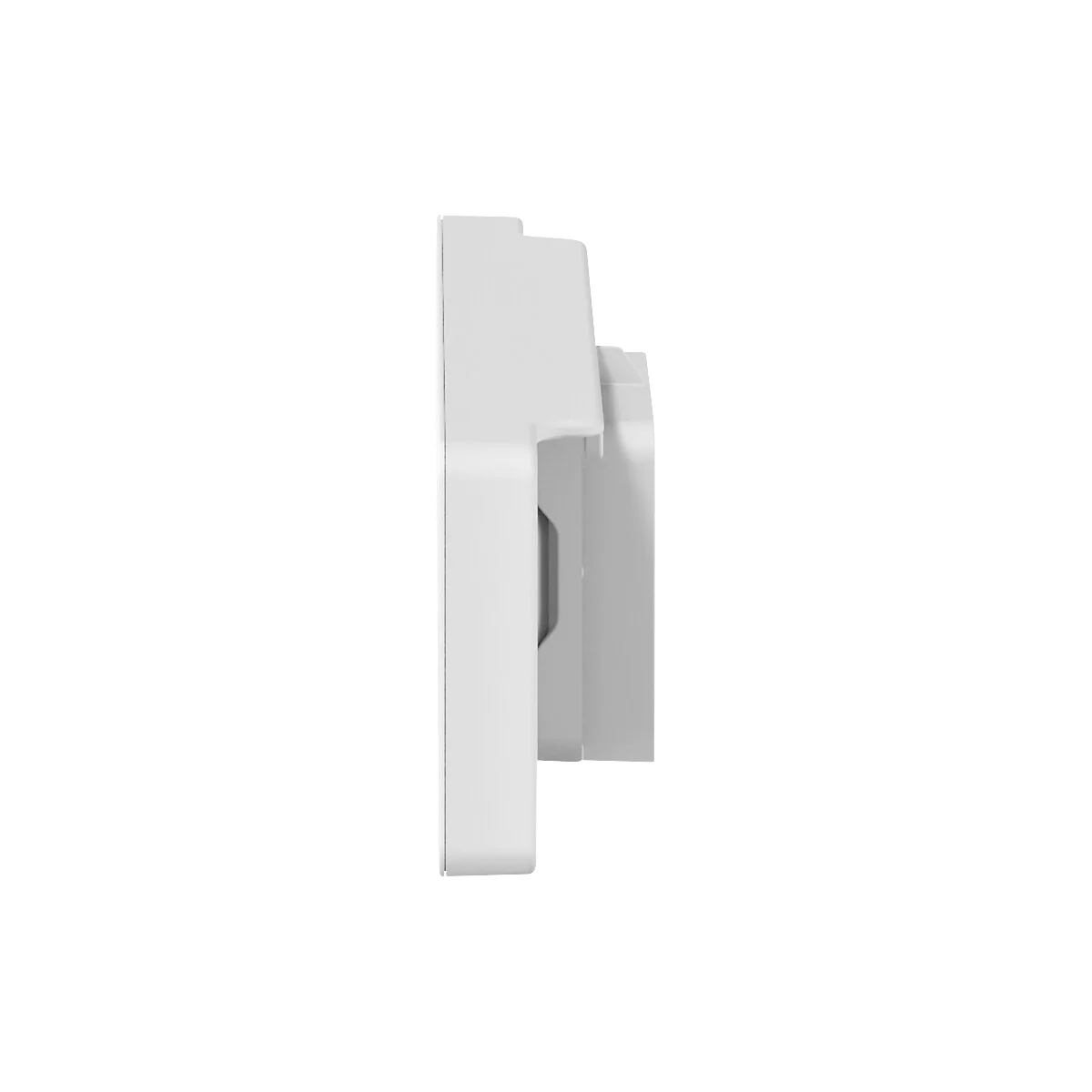 Appareil électronique blanc de forme rectangulaire, avec des bords arrondis et des éléments verticaux.