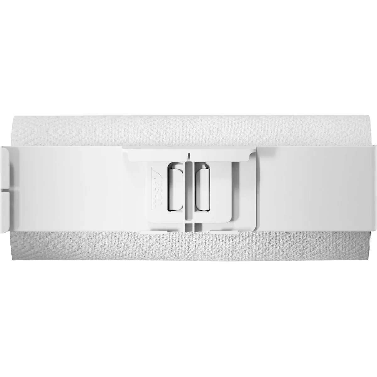 Vue de dessus d'un porte-essuie-tout blanc avec un essuie-tout.