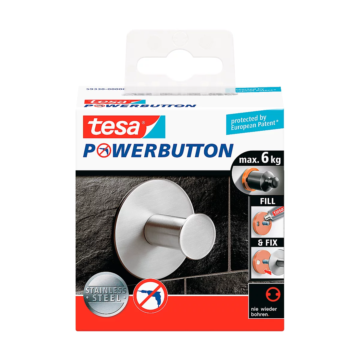 tesa Powerbutton haakje Classic, rvs, rond