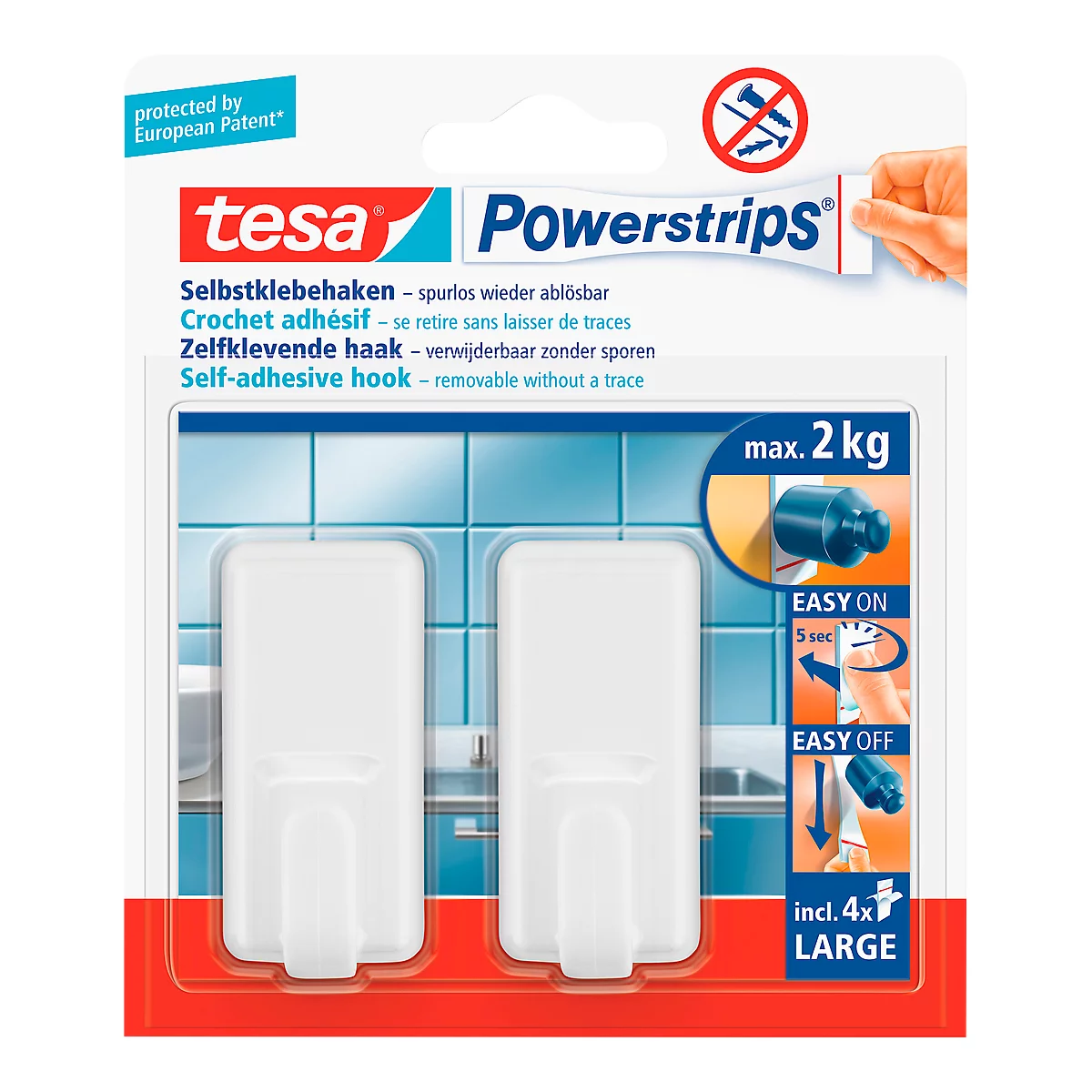 tesa Powerstrips haakjes Large, hoekig, wit