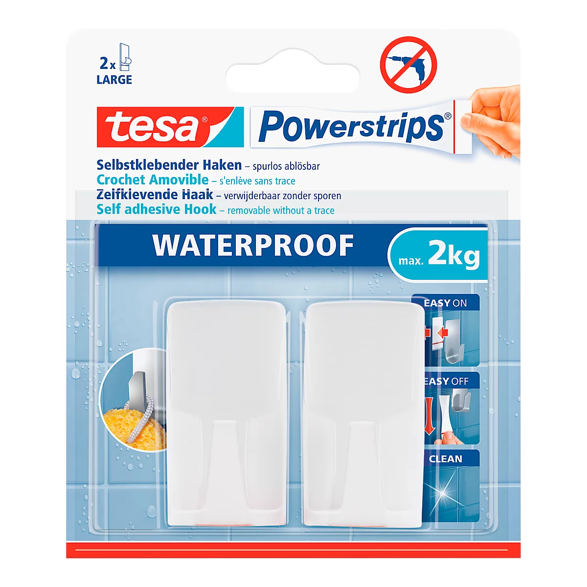 tesa Powerstrips haakjes Wave, voor vochtige ruimtes, draagt voorwerpen tot 2 kg, set van 2