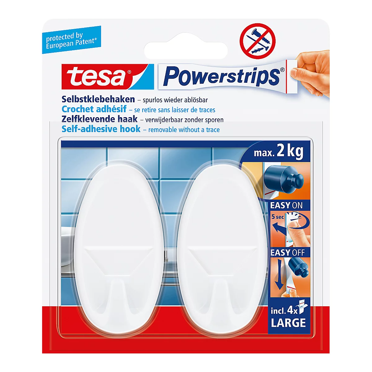 tesa Powerstrips Haken Large, oval, weiß