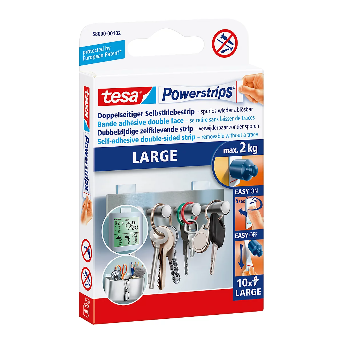 tesa® Powerstrips Large, 2 kg draagkracht per strip, 10 stuks