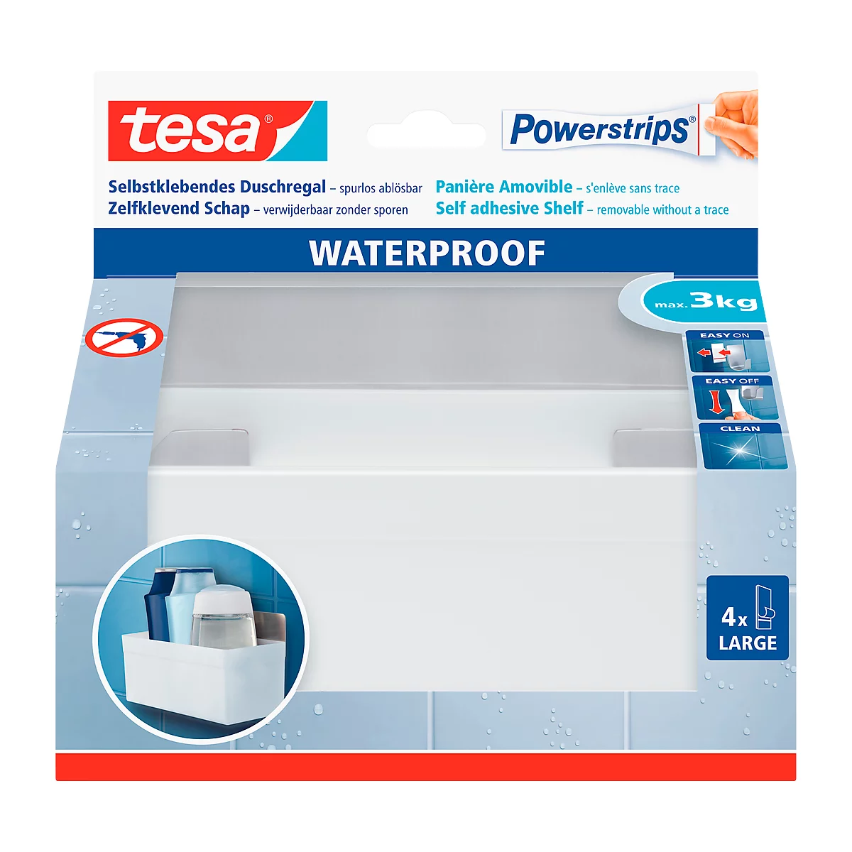 tesa Powerstrips mandvormig rekje Zoom, met rvs-bevestigingsrek, belastbaar tot max. 3 kg