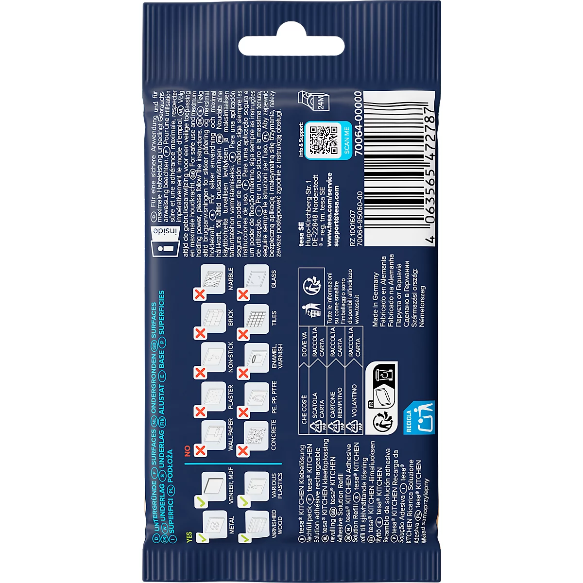 Rückseite einer Packung mit Produktinformationen und einem Barcode.
