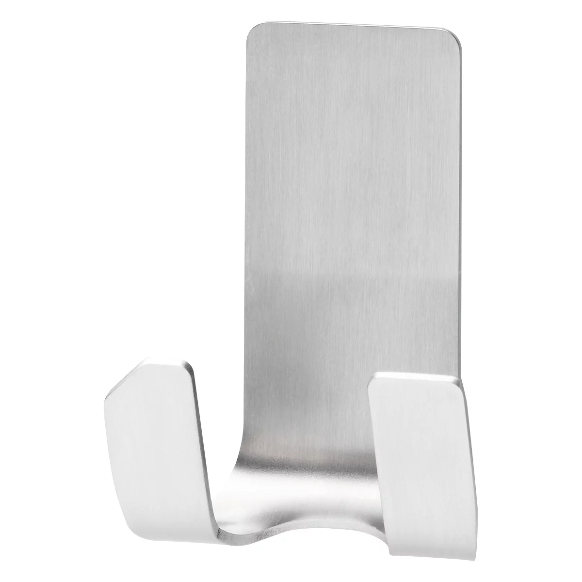 A single, silver hook, with a rectangular back and two forward-facing hooks.