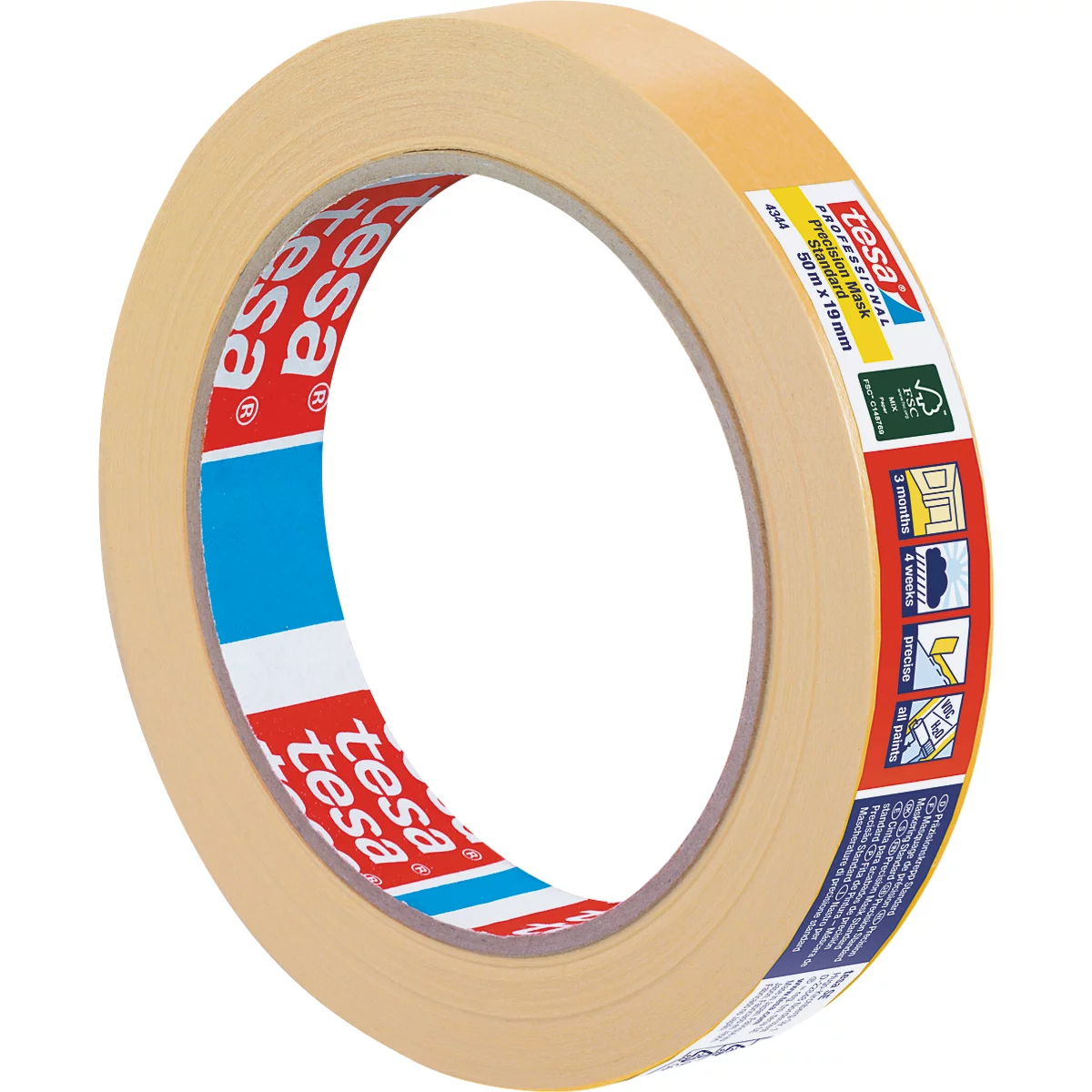 Beige Klebebandrolle von Tesa, teilweise abgerollt. Aufschrift: 'tesa professional'