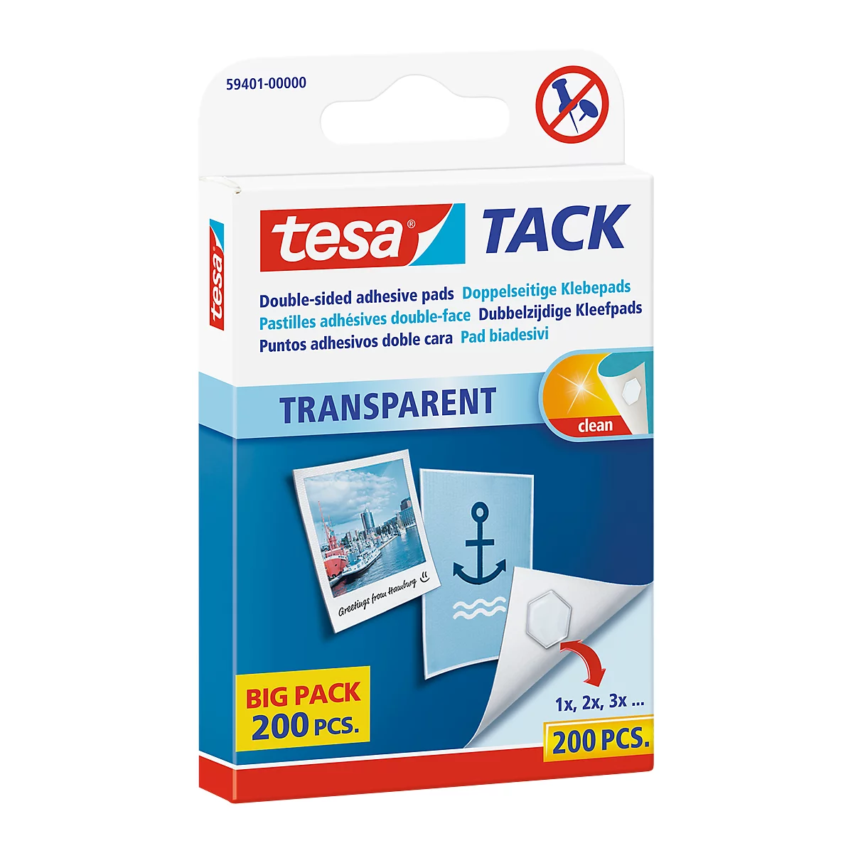 tesa Tack® Klebepads, transparent, doppelseitig klebend, 200 Stck.