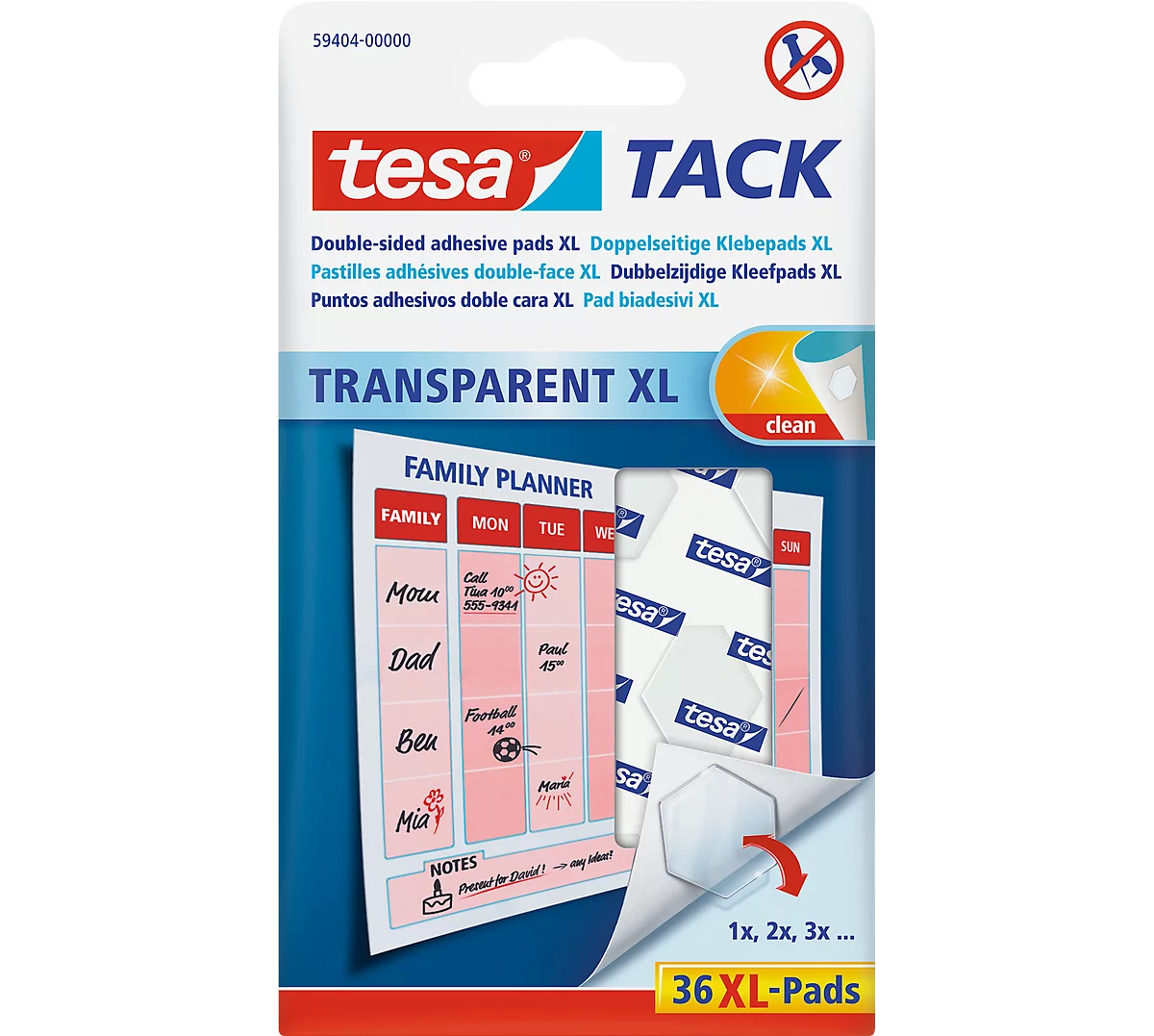 tesa Tack® Klebepads XL, transparent, doppelseitig klebend, 36 Stck.