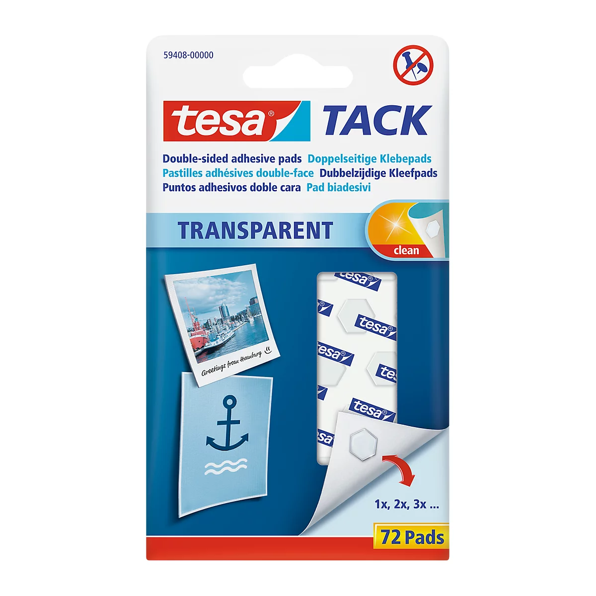 tesa Tack® kleefpads, transparant, dubbelzijdig klevend, 72 stuks