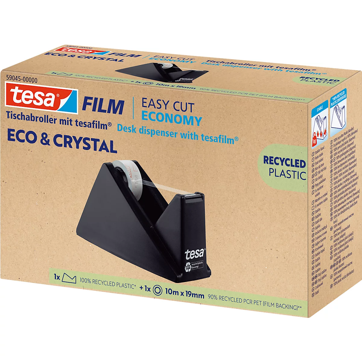 Tesa® Tischabroller, für Klebebänder bis B 19 mm x L 33 m, inkl. 1 Rolle tesafilm® eco & crystal