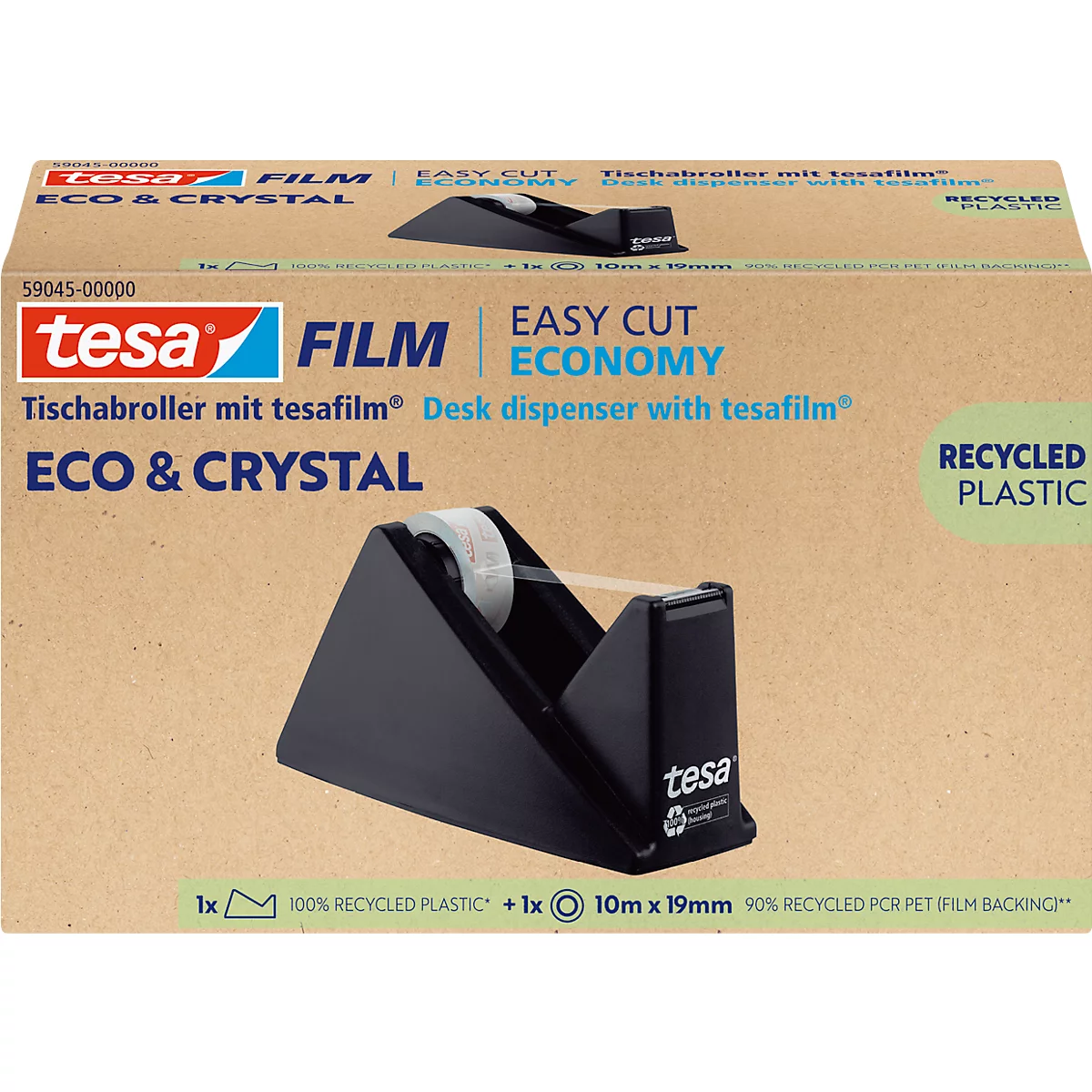 Tesa® Tischabroller, für Klebebänder bis B 19 mm x L 33 m, inkl. 1 Rolle tesafilm® eco & crystal