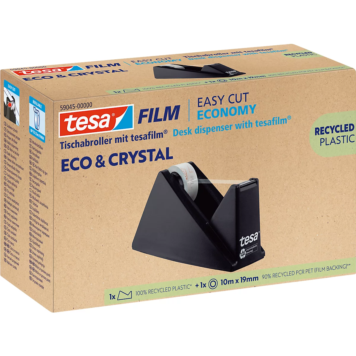 Tesa® Tischabroller, für Klebebänder bis B 19 mm x L 33 m, inkl. 1 Rolle tesafilm® eco & crystal