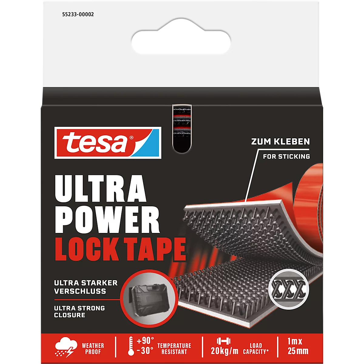 tesa® Ultra Power Lock Tape zwart, 1 m x 25 mm, weerbestendig, kleefkracht tot 20 kg, 1 rol