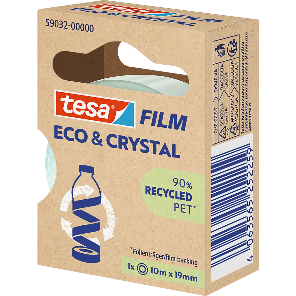 tesafilm® eco &amp; crystal Ruban adhésif, transparent, résistant à la déchirure, L 10 m x l 19 mm, 1 rouleau