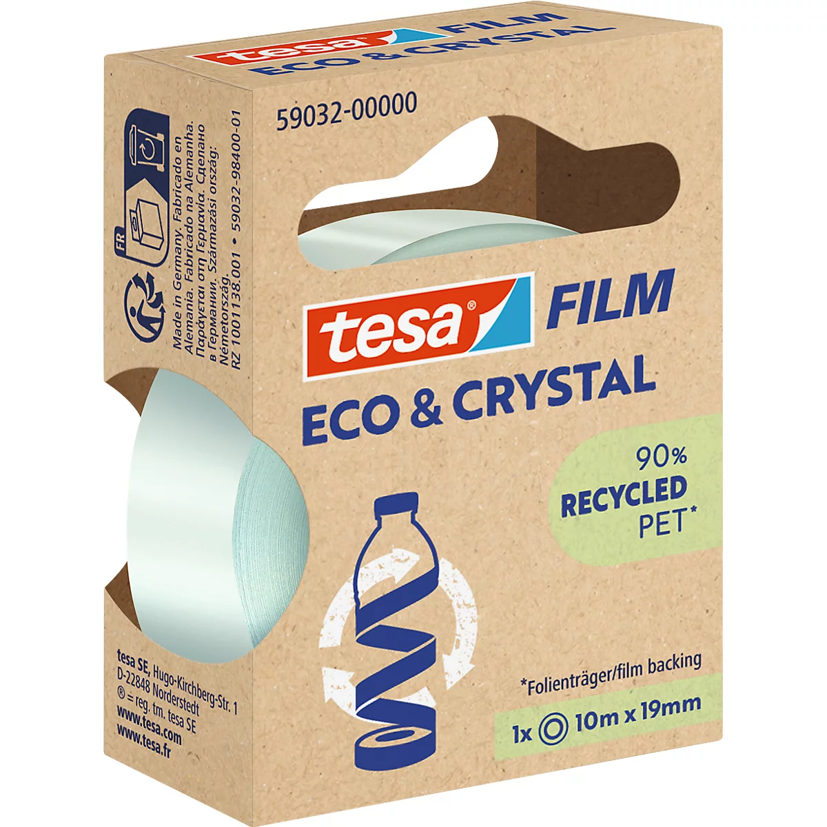 tesafilm® eco &amp; crystal Ruban adhésif, transparent, résistant à la déchirure, L 10 m x l 19 mm, 1 rouleau