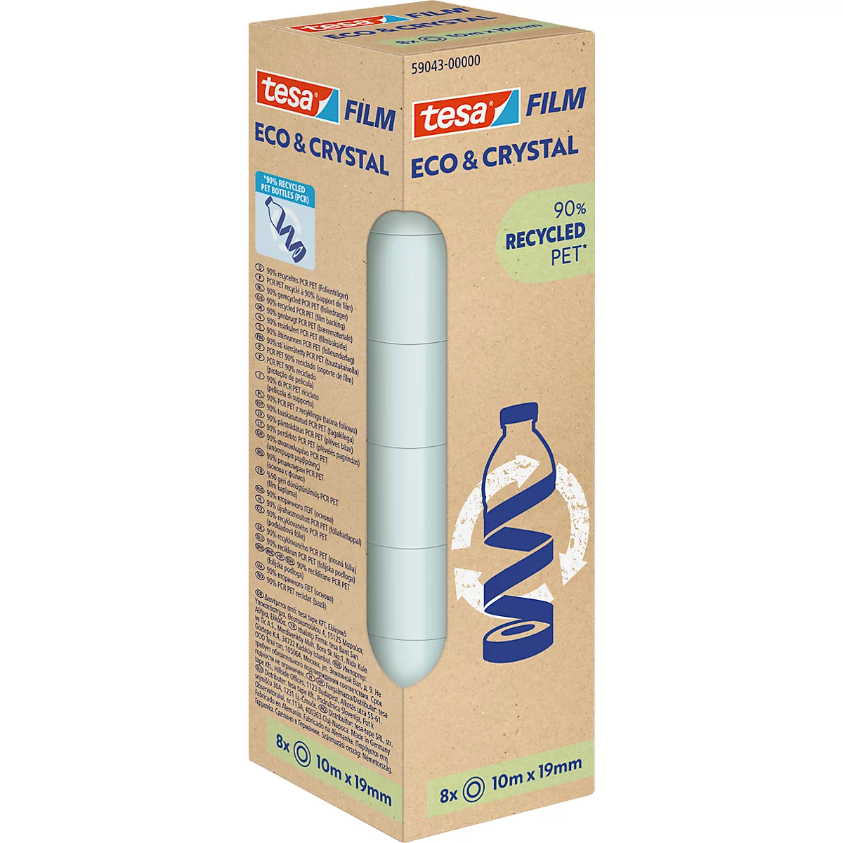 tesafilm® eco &amp; crystal Ruban adhésif, transparent, résistant à la déchirure, L 10 m x l 19 mm, 8 rouleaux