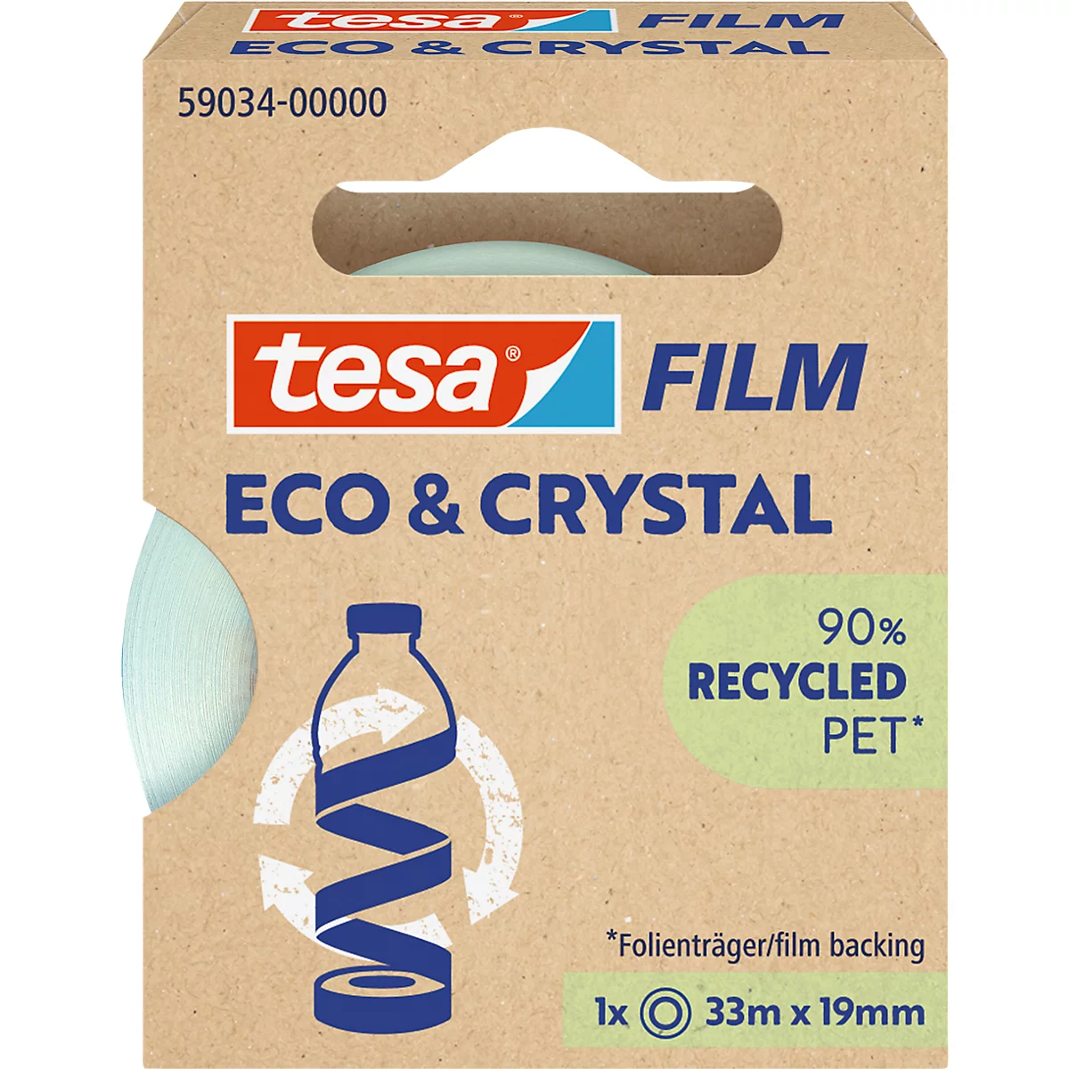 tesafilm® eco &amp; crystal Ruban adhésif, transparent, résistant à la déchirure, L 33 m x l 19 mm, 1 rouleau