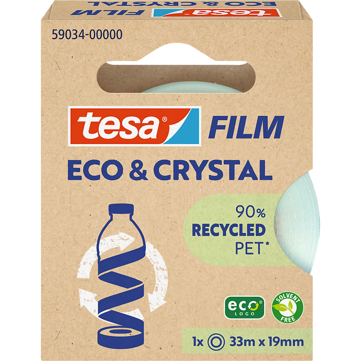 tesafilm® eco &amp; crystal Ruban adhésif, transparent, résistant à la déchirure, L 33 m x l 19 mm, 1 rouleau