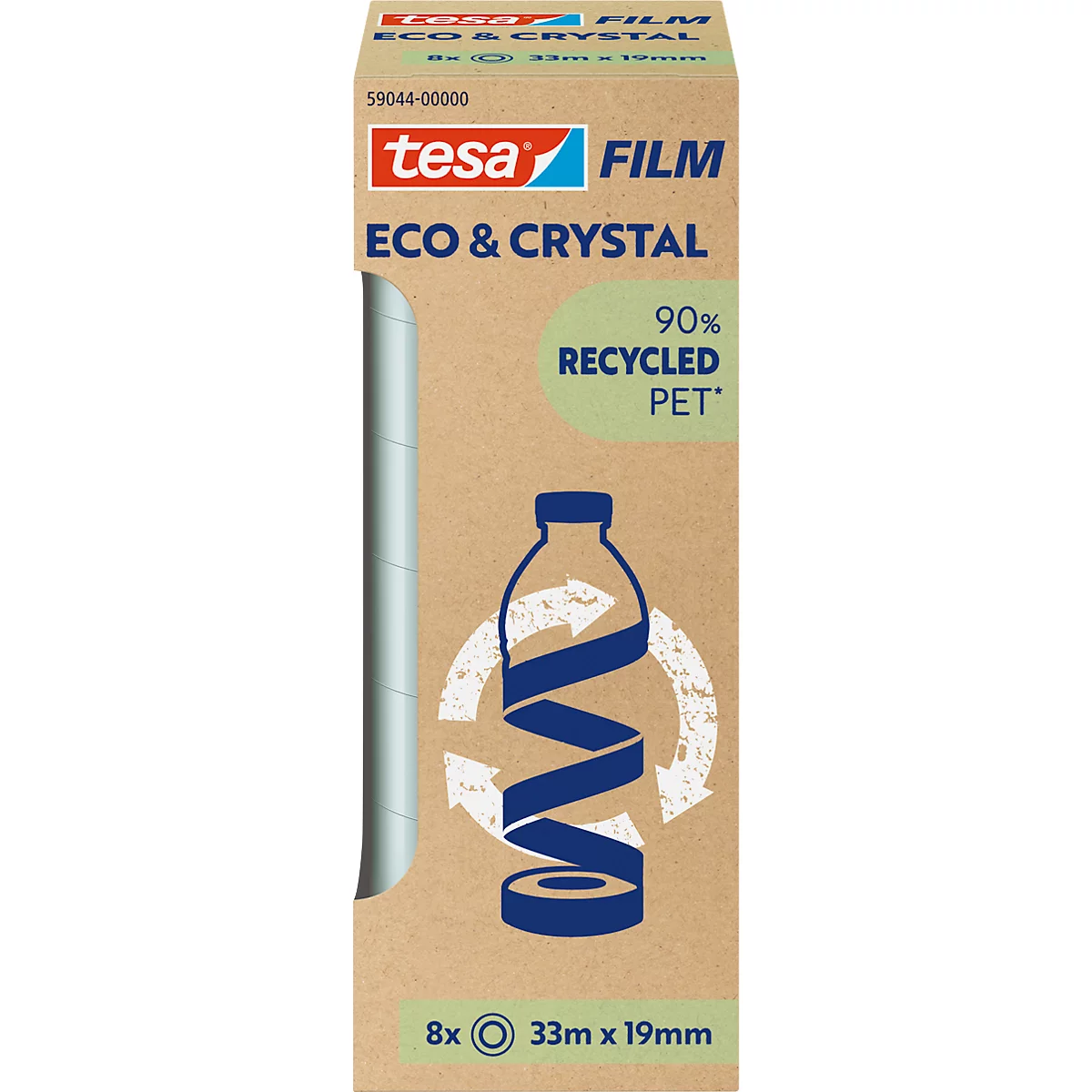tesafilm® eco &amp; crystal Ruban adhésif, transparent, résistant à la déchirure, L 33 m x l 19 mm, 8 rouleaux