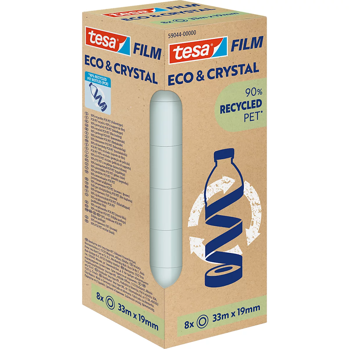 tesafilm® eco &amp; crystal Ruban adhésif, transparent, résistant à la déchirure, L 33 m x l 19 mm, 8 rouleaux
