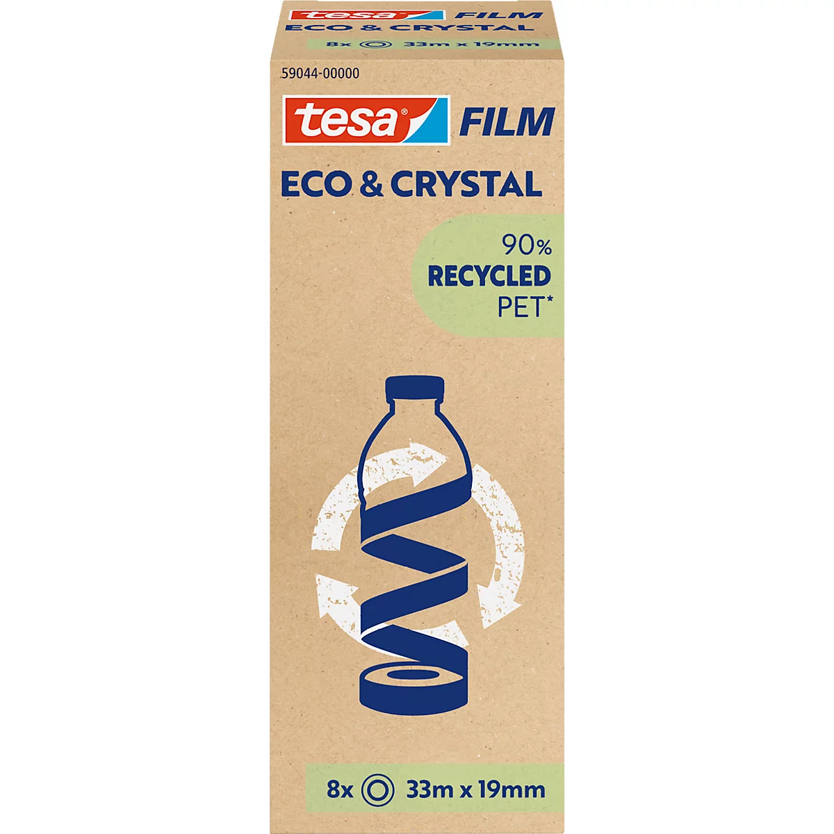 tesafilm® eco &amp; crystal Ruban adhésif, transparent, résistant à la déchirure, L 33 m x l 19 mm, 8 rouleaux