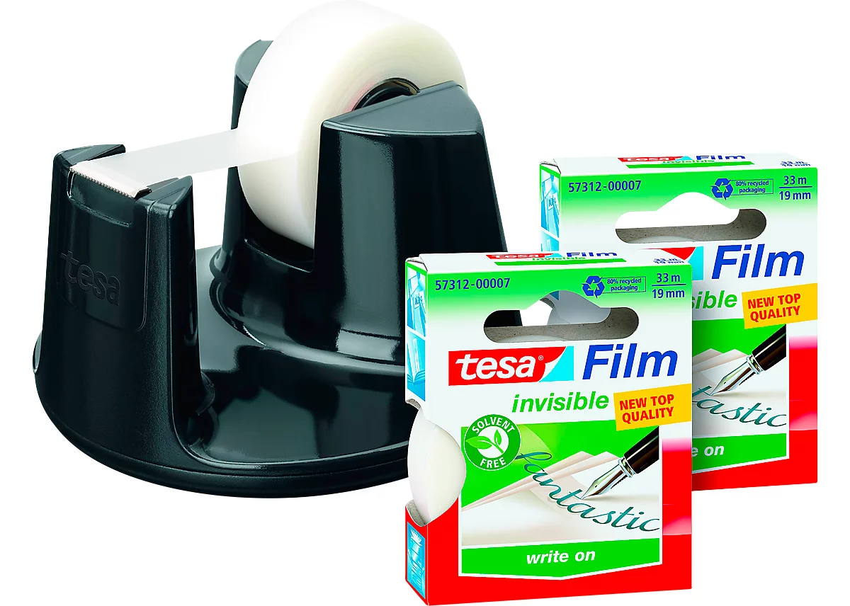 tesafilm® Tischabroller Easy Cut Compact + 3 Rollen Klebefilm matt-unsichtbar