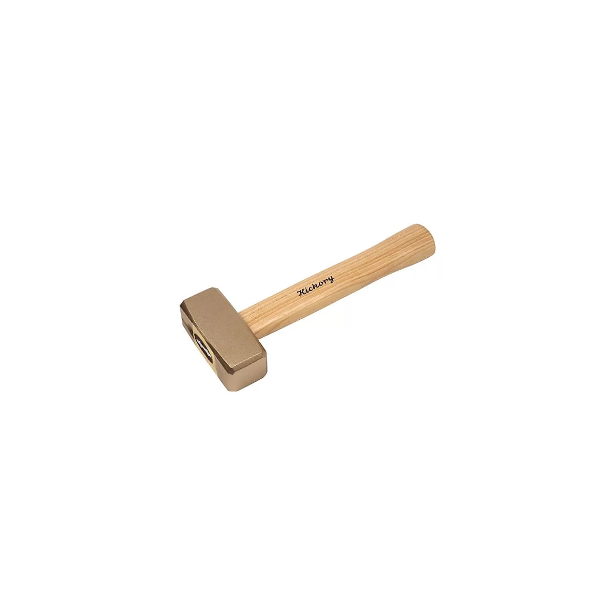 Un marteau avec un manche en bois et une tête de marteau en métal. La poignée porte l'inscription "Hickory".